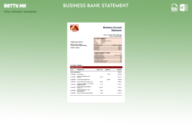 модерен стил Aditya Birla Finance Ltd извод од банкарска сметка на претпријатиет